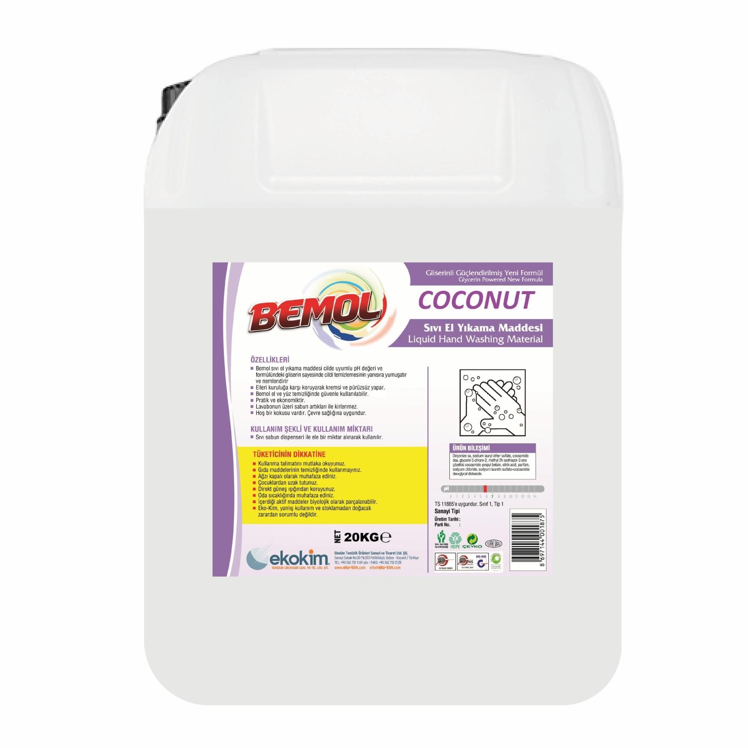Bemol Coconut Sıvı El Sabunu Hindistan Cevizli 20 Kg