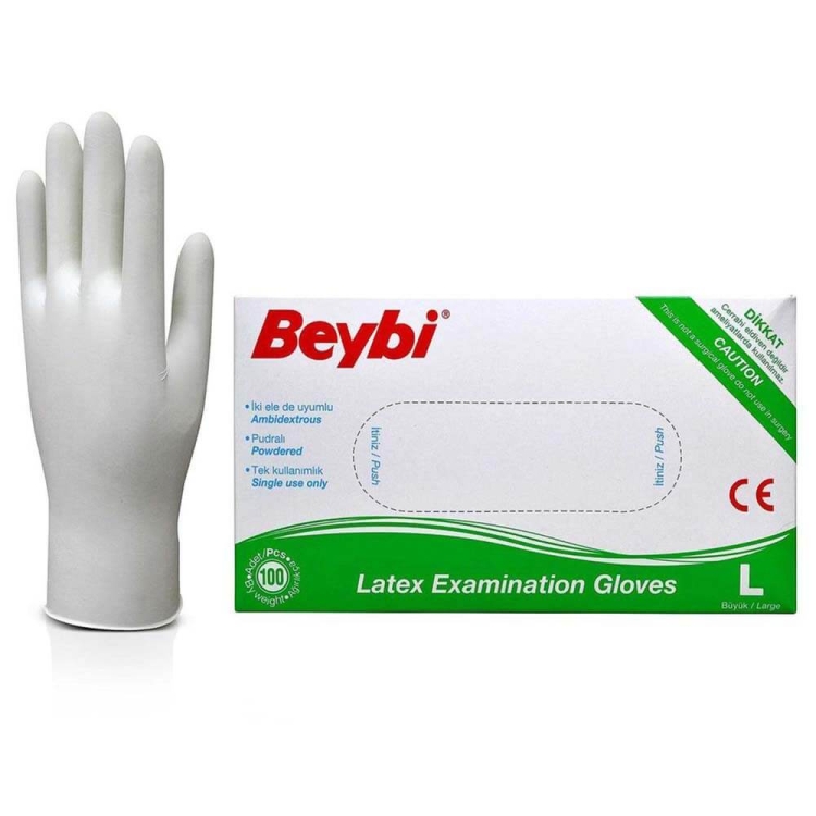 Beybi Pudralı Lateks Muayene Eldiveni Büyük Boy Large 100 Lü 