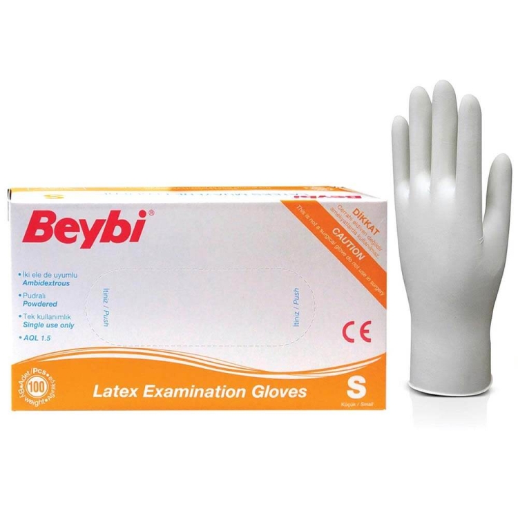 Beybi Pudralı Lateks Muayene Eldiveni Küçük Boy Small 100 Lü 