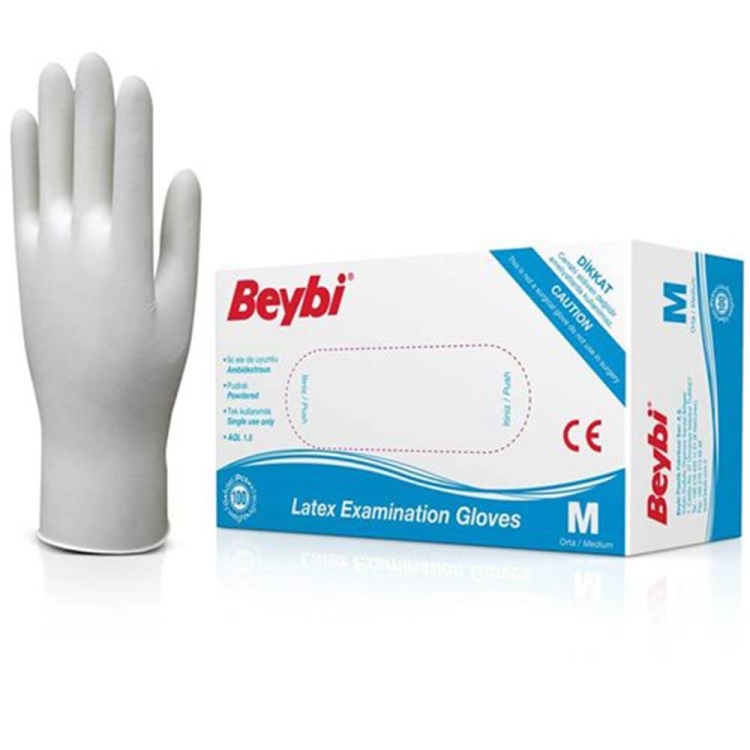Beybi Pudralı Lateks Muayene Eldiveni Orta Boy Medium 100 Lü 