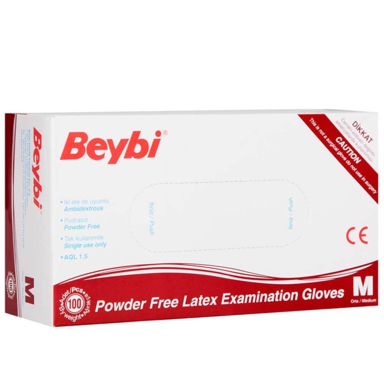 Beybi Pudrasız Lateks Muayene Eldiveni Orta Boy Medium 100 Lü 