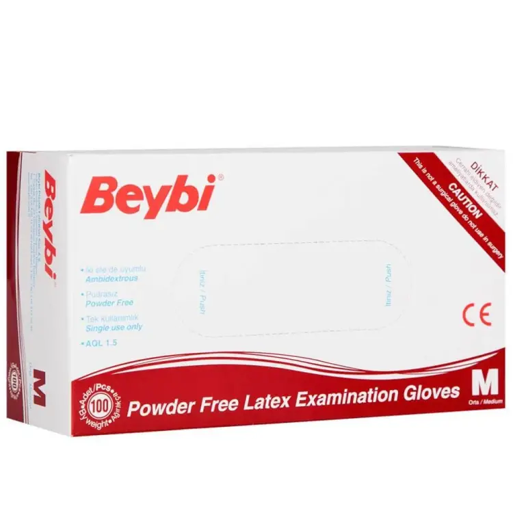 Beybi Pudrasız Lateks Muayene Eldiveni Orta Boy Medium 100 Lü 