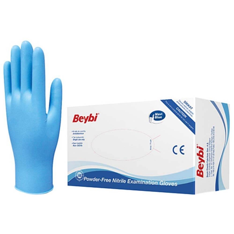Beybi Pudrasız Nitril Muayene Eldiveni Büyük Boy Large Mavi 100 Lü 