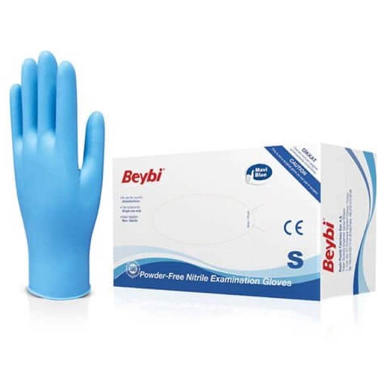 Beybi Pudrasız Nitril Muayene Eldiveni Küçük Boy Small Mavi 100 Lü 
