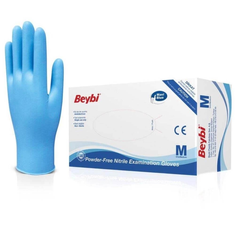 Beybi Pudrasız Nitril Muayene Eldiveni Orta Boy Medium Mavi 100 Lü 