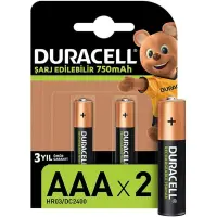 Duracell Şarj Edilebilir AAA 750 mAh Pil 2 Li Paket HR03 DC2400