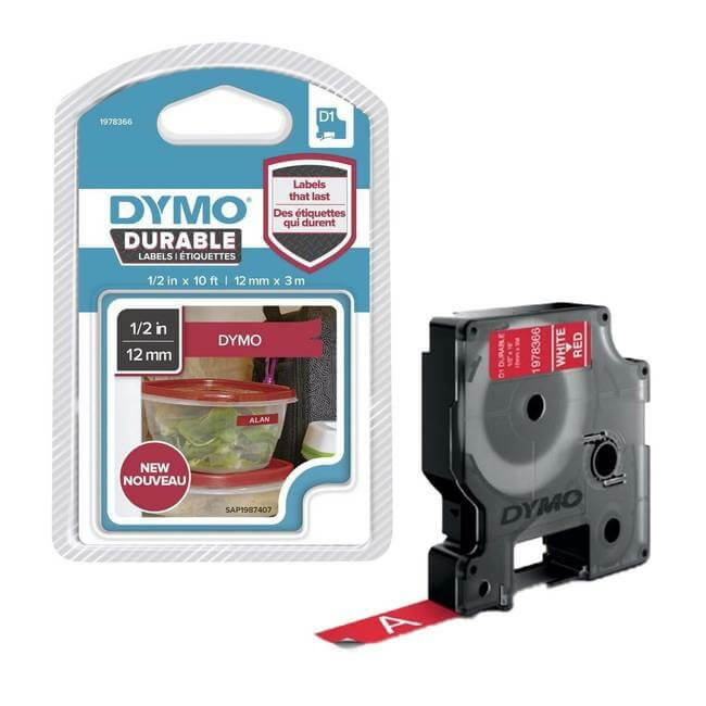 Dymo D1 Kalıcı Şerit 12 mm x 3 Mt Kırmızı Beyaz 1978366