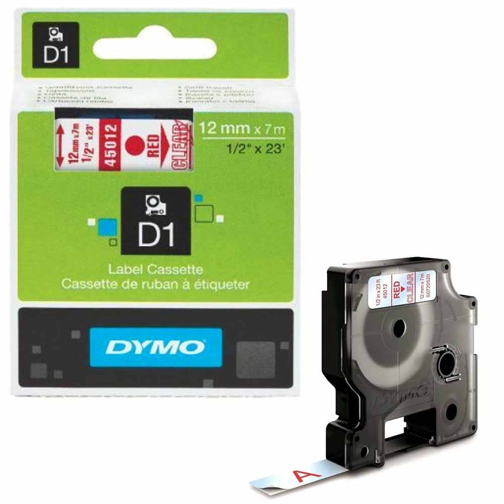 Dymo LabelManager D1 Yedek Şerit 12 mm x 7 Mt Şeffaf Kırmızı 45012