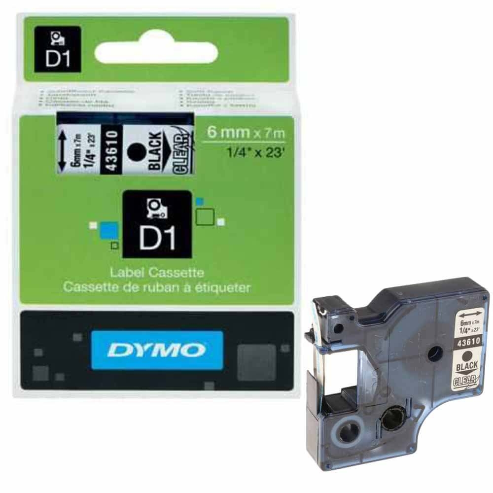 Dymo LabelManager D1 Yedek Şerit 6 mm x 7 Mt Şeffaf Siyah 43610
