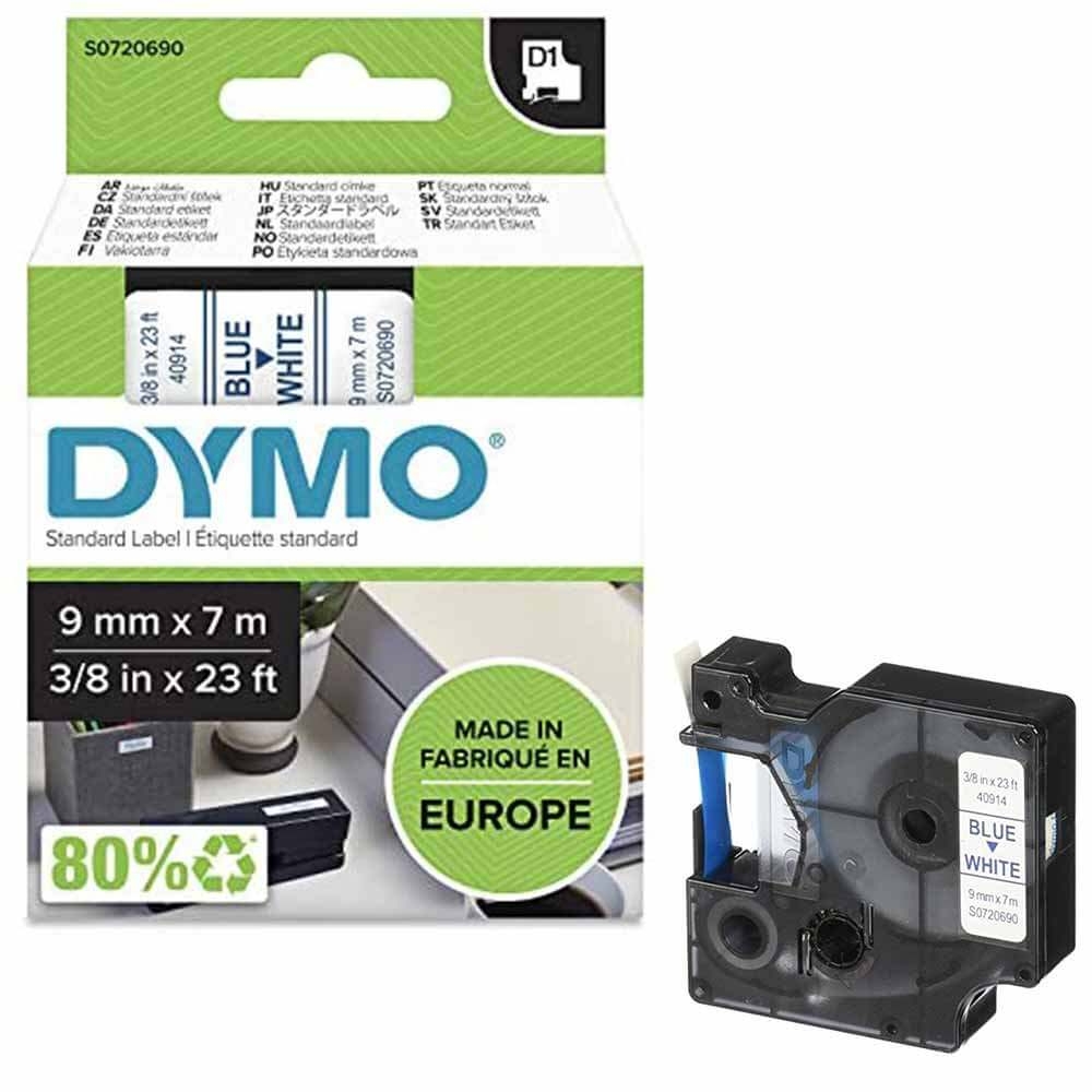 Dymo LabelManager D1 Yedek Şerit 9 mm x 7 Mt Beyaz Mavi 40914