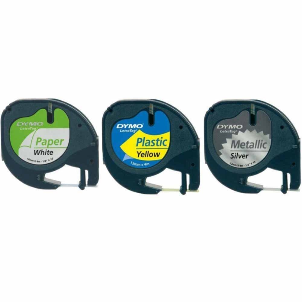 Dymo LetraTag Kağıt + Sarı Plastik + Gri Metalik 3 Lü Şerit 12 mm x 4 Mt 59431