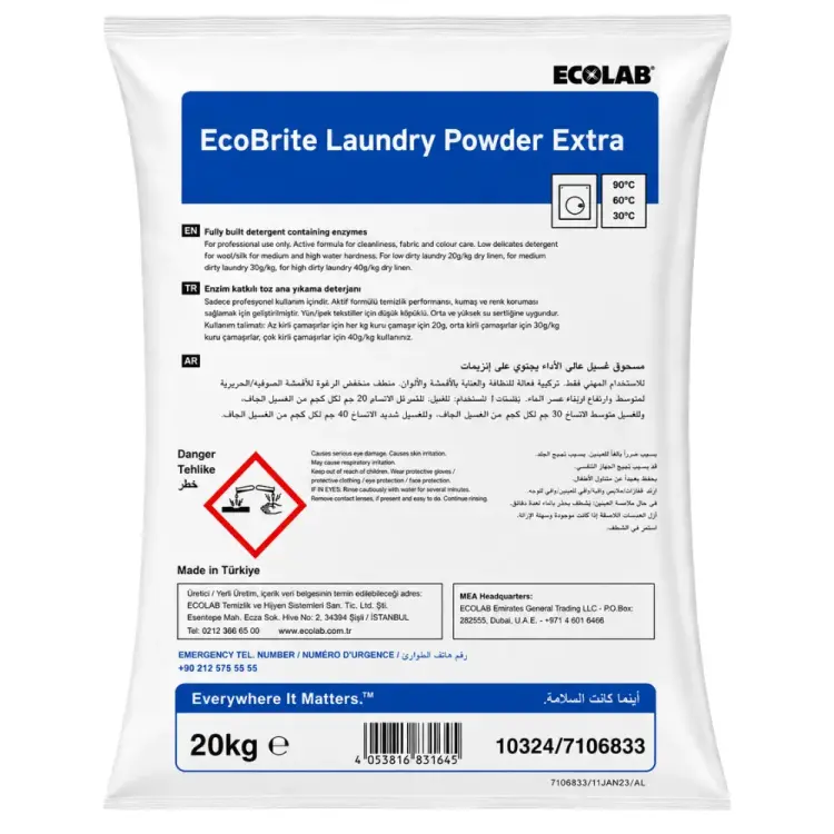 Ecolab Ecobrite Laundry Powder Extra Çamaşır Deterjan 20 Kg - 1