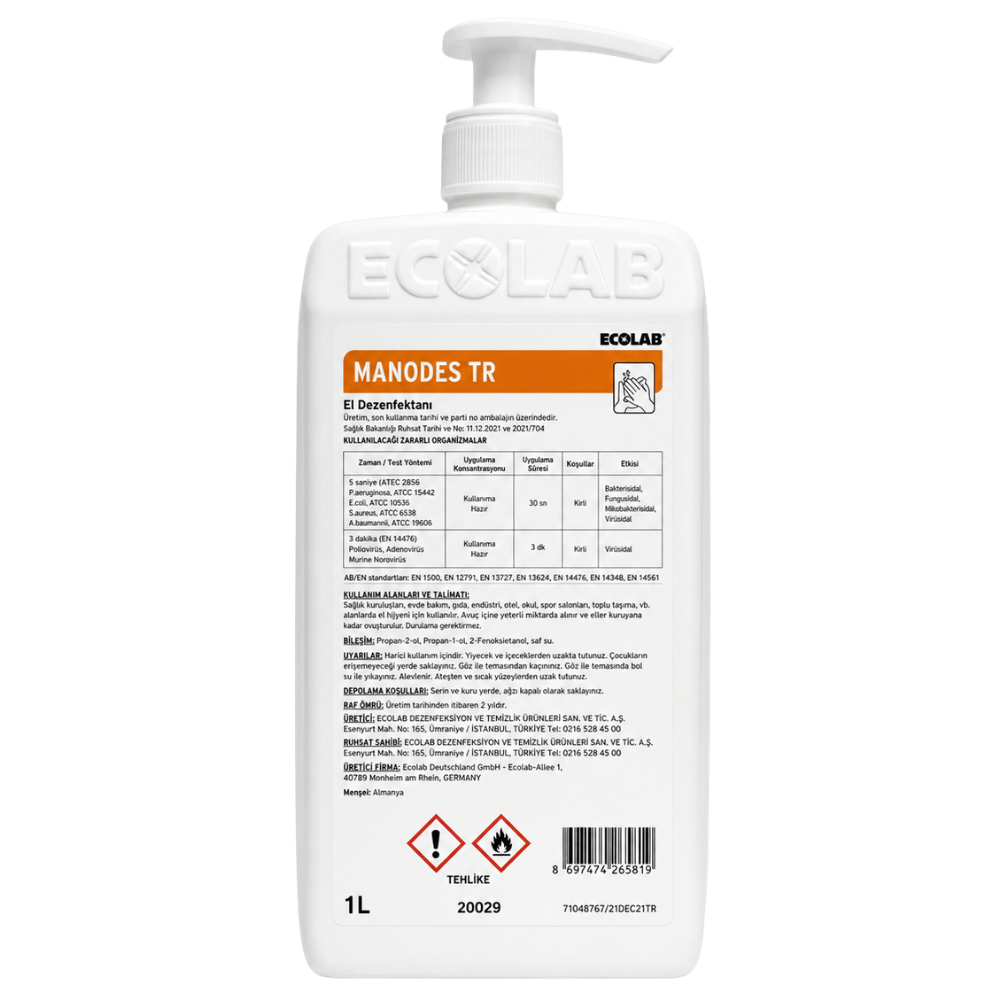 Ecolab Manodes Alkol Bazlı El Dezenfektanı 1 Lt