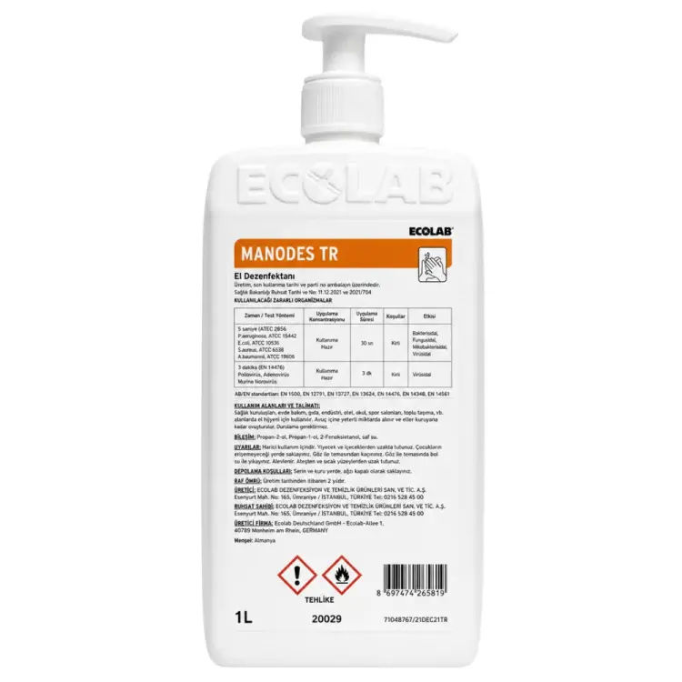 Ecolab Manodes Alkol Bazlı El Dezenfektanı 1 Lt - Ecolab