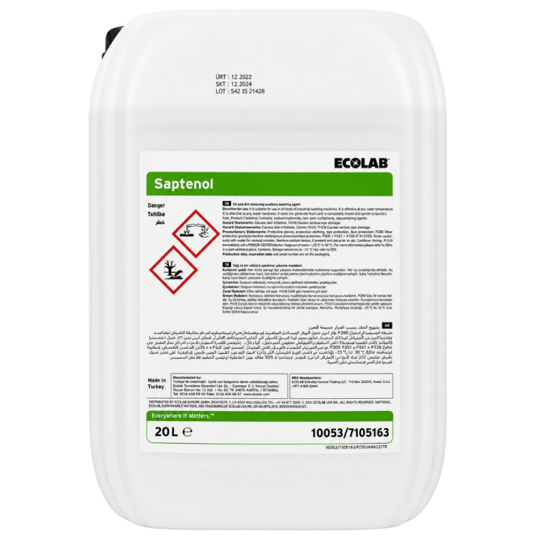 Ecolab Saptenol Çamaşır Yağ ve Kir Çözücü 20 Kg 