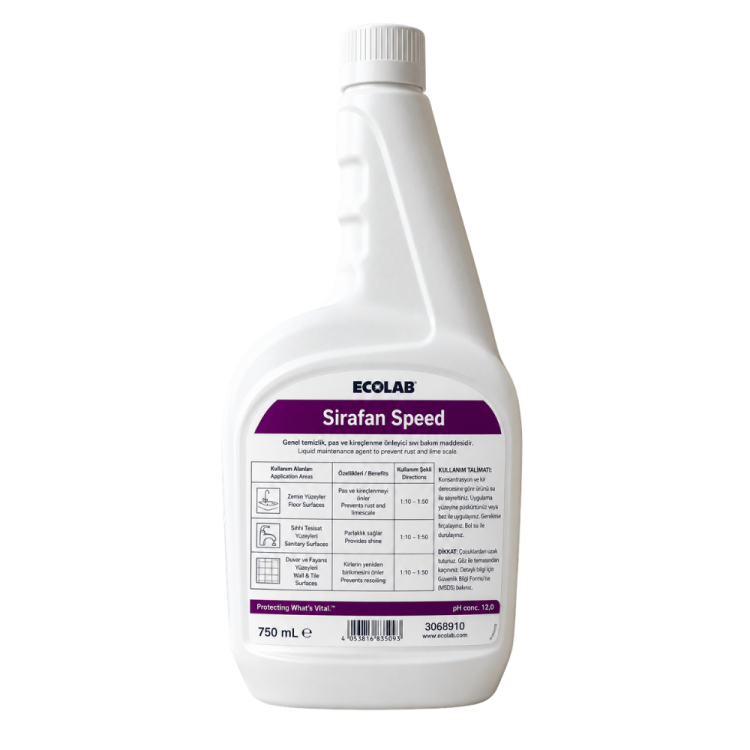 Ecolab Sirafan Speed Durulama Gerektirmeyen Hızlı Dezenfektan 750 Ml 