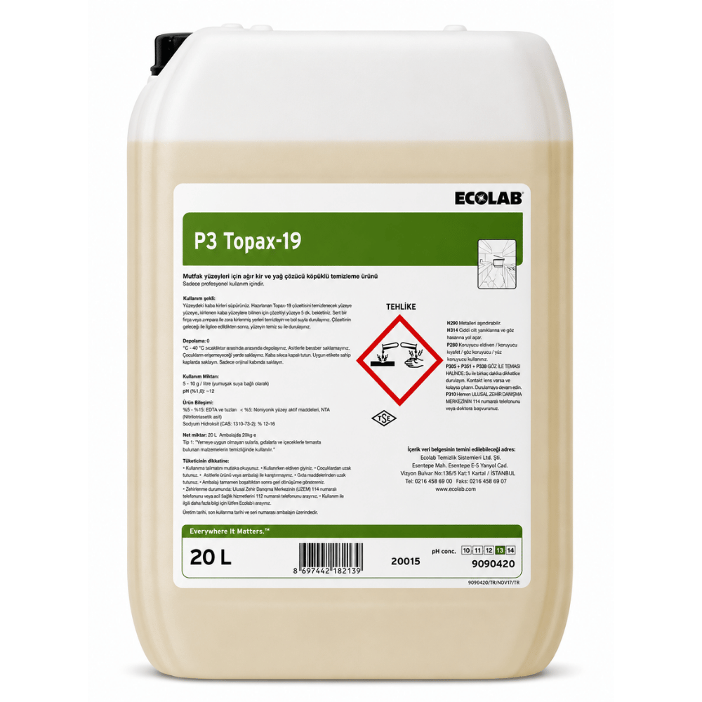 Ecolab Topax 19 Ağır Kir ve Yağ Çözücü Köpük 24 Kg