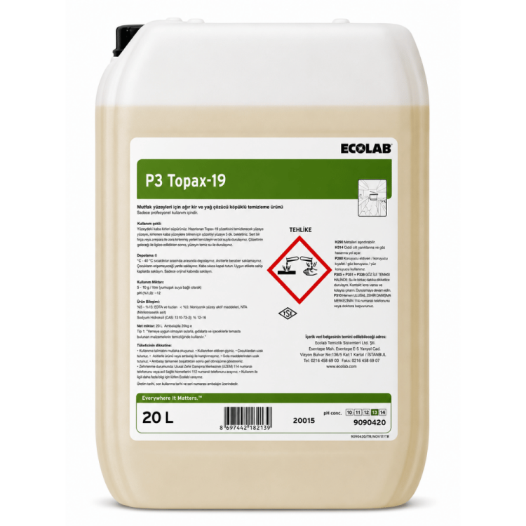 Ecolab Topax 19 Ağır Kir ve Yağ Çözücü Köpük 24 Kg 