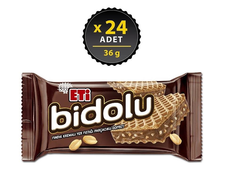 Eti Bidolu Fındık Kremalı Yer Fıstığı Parçacıklı Gofret 36 Gr 24 Adet