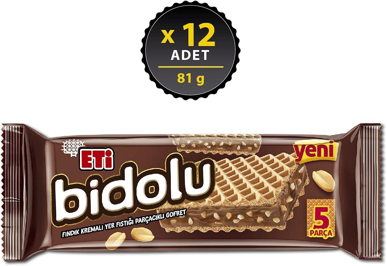 Eti Bidolu Fındık Kremalı Yer Fıstığı Parçacıklı Gofret 81 Gr 12 Adet
