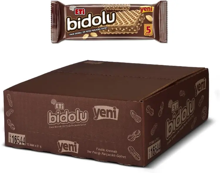 Eti Bidolu Fındık Kremalı Yer Fıstığı Parçacıklı Gofret 81 Gr 12 Adet - 1