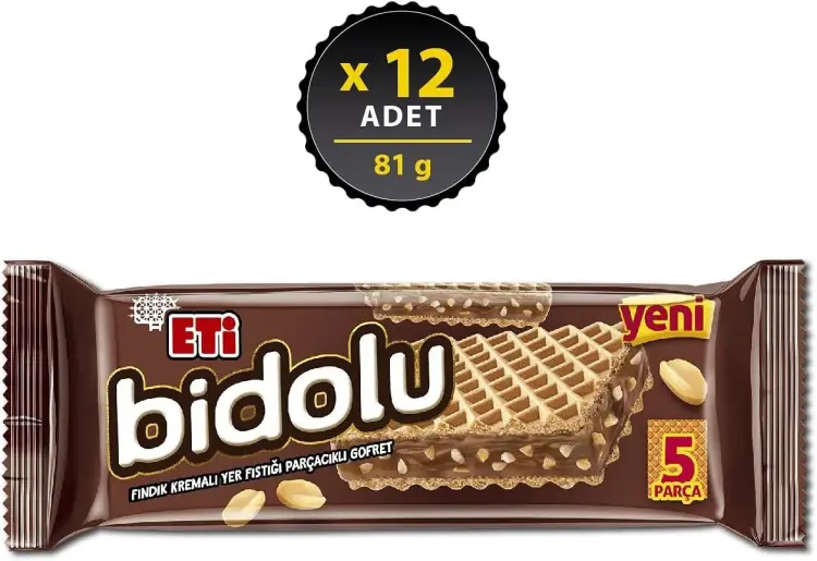 Eti Bidolu Fındık Kremalı Yer Fıstığı Parçacıklı Gofret 81 Gr 12 Adet - 2
