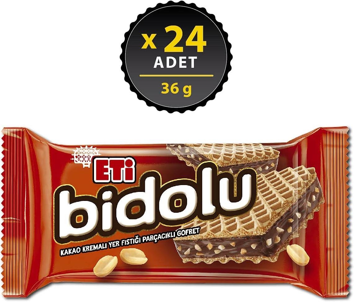 Eti Bidolu Kakao Kremalı Yer Fıstığı Parçacıklı Gofret 36 Gr 24 Adet