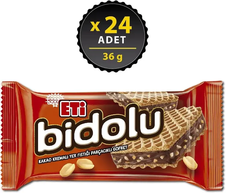 Eti Bidolu Kakao Kremalı Yer Fıstığı Parçacıklı Gofret 36 Gr 24 Adet - 2