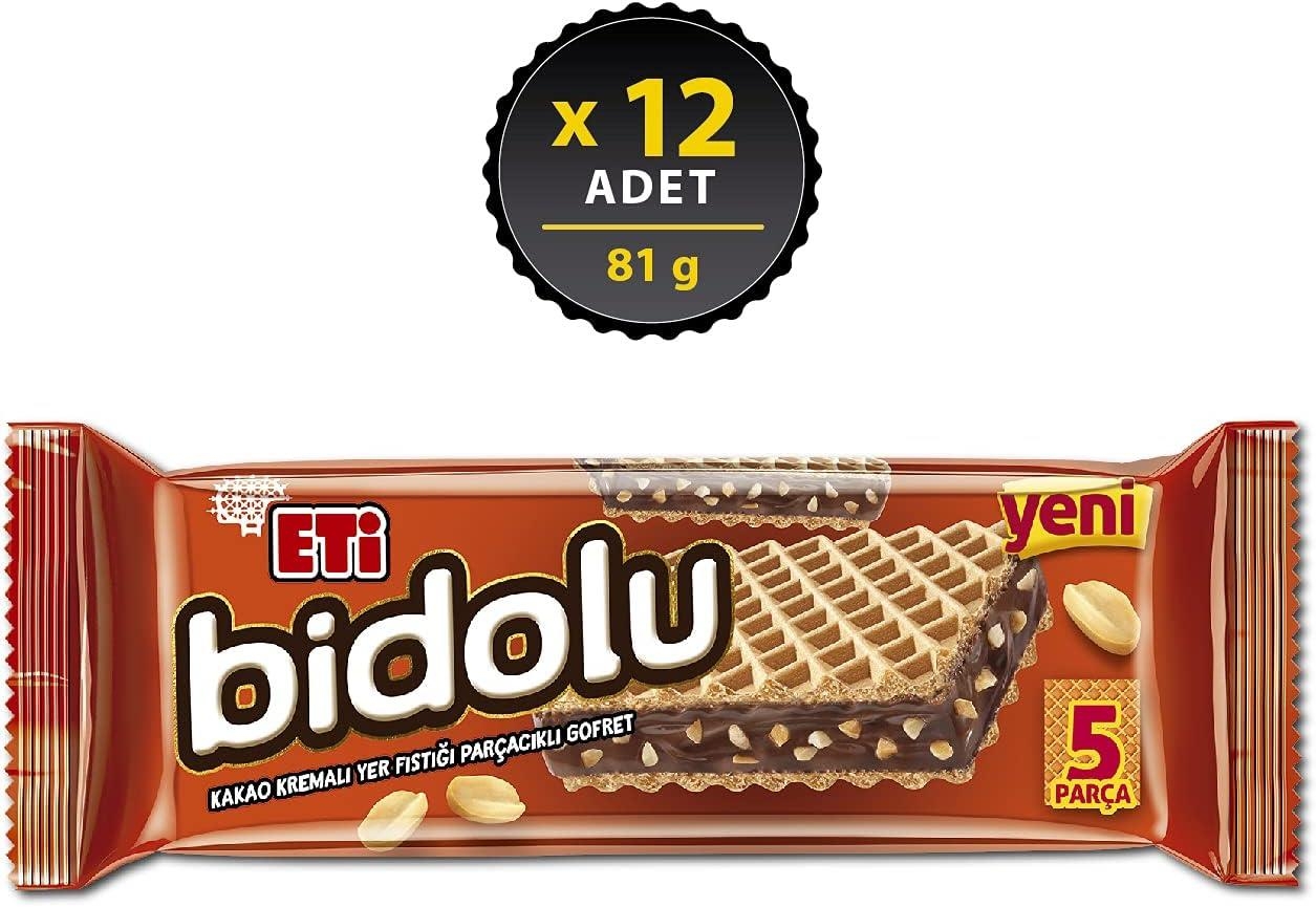 Eti Bidolu Kakao Kremalı Yer Fıstığı Parçacıklı Gofret 81 Gr 12 Adet