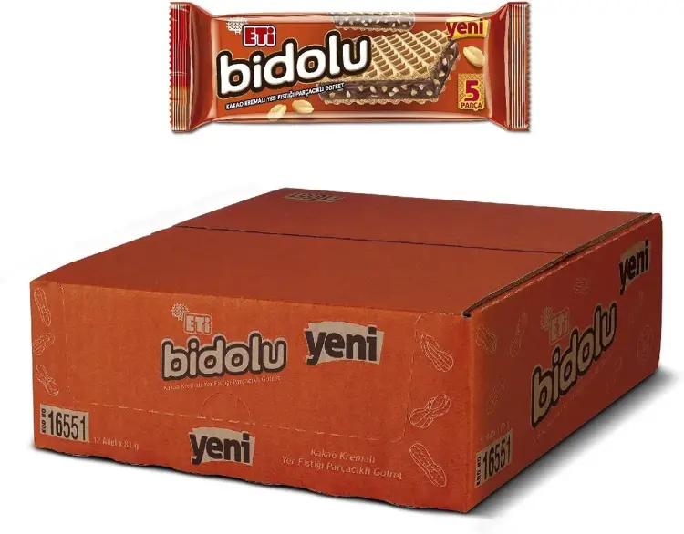 Eti Bidolu Kakao Kremalı Yer Fıstığı Parçacıklı Gofret 81 Gr 12 Adet - 1
