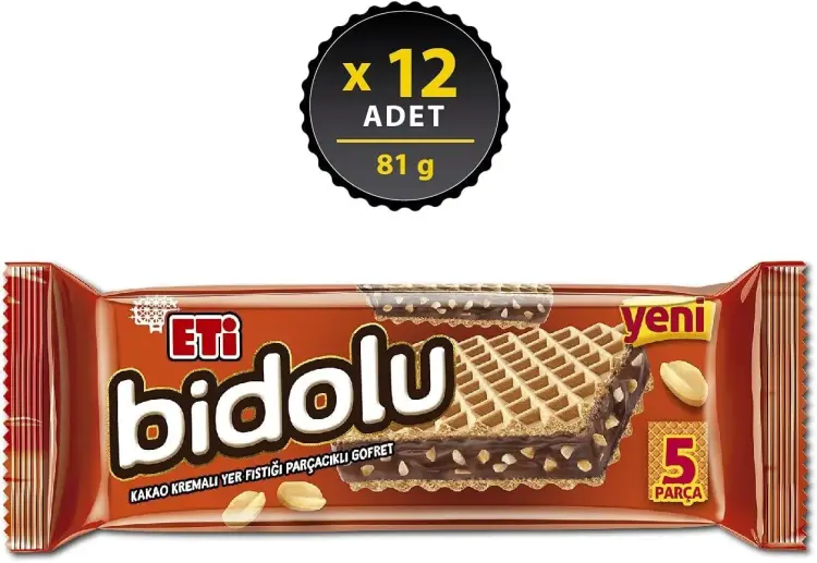 Eti Bidolu Kakao Kremalı Yer Fıstığı Parçacıklı Gofret 81 Gr 12 Adet - 2