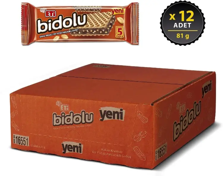 Eti Bidolu Kakao Kremalı Yer Fıstığı Parçacıklı Gofret 81 Gr 12 Adet - 4