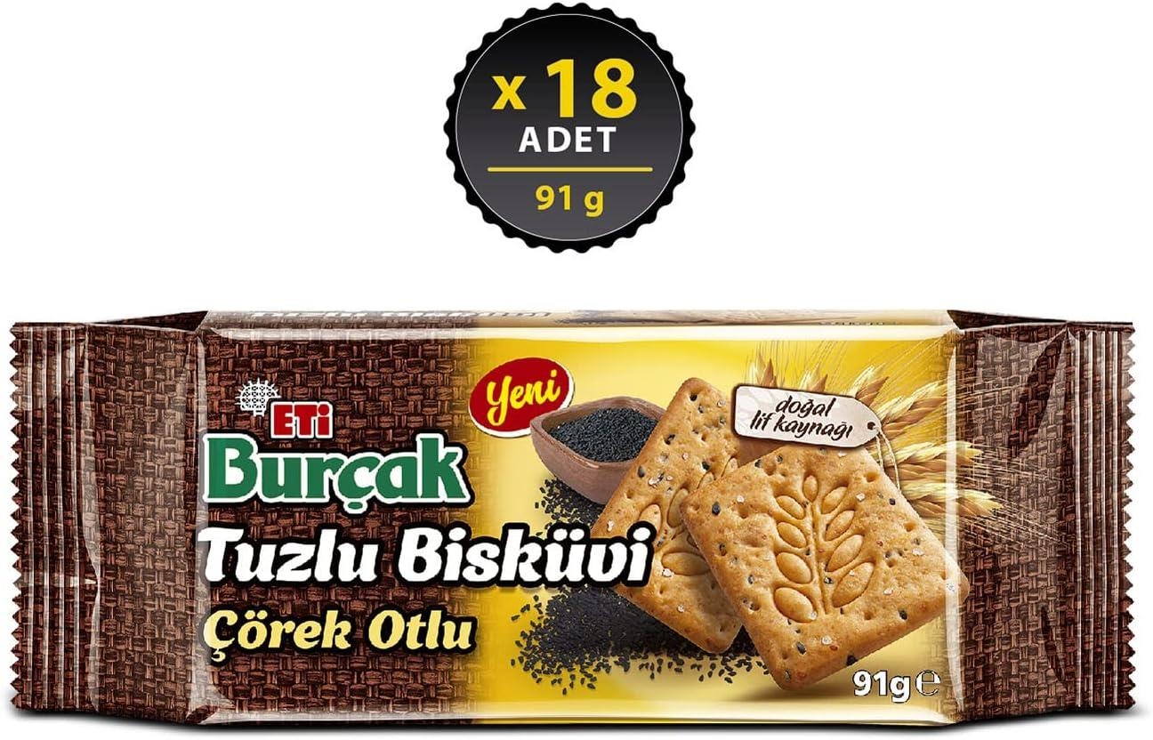Eti Burçak Çörek Otlu Tuzlu Bisküvi 91 Gr 18 Adet