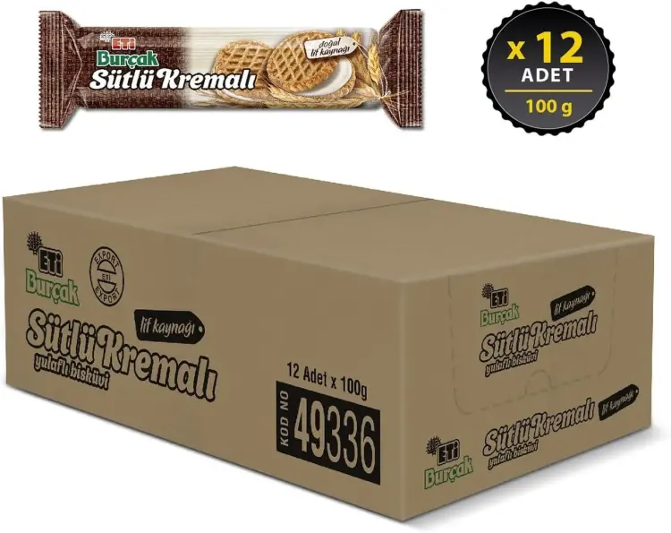 Eti Burçak Sütlü Kremalı Yulaflı Bisküvi 100 Gr 12 Adet - 1
