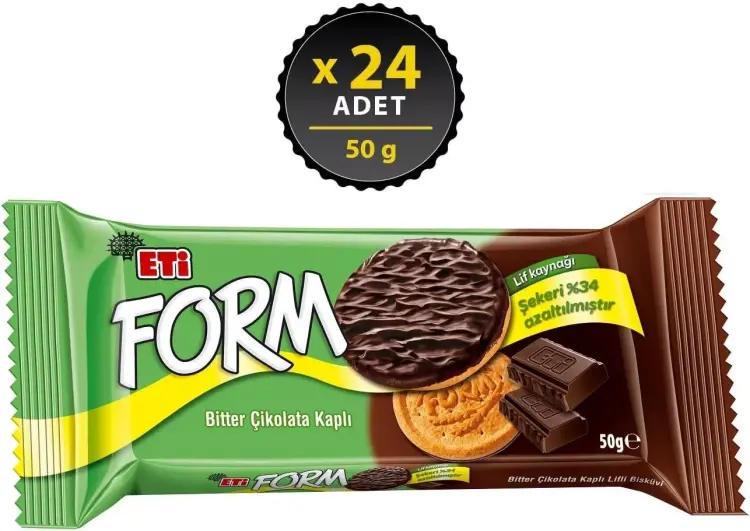 Eti Form Bitter Çikolata Kaplı Lifli Bisküvi 50 Gr 24 Adet - 2