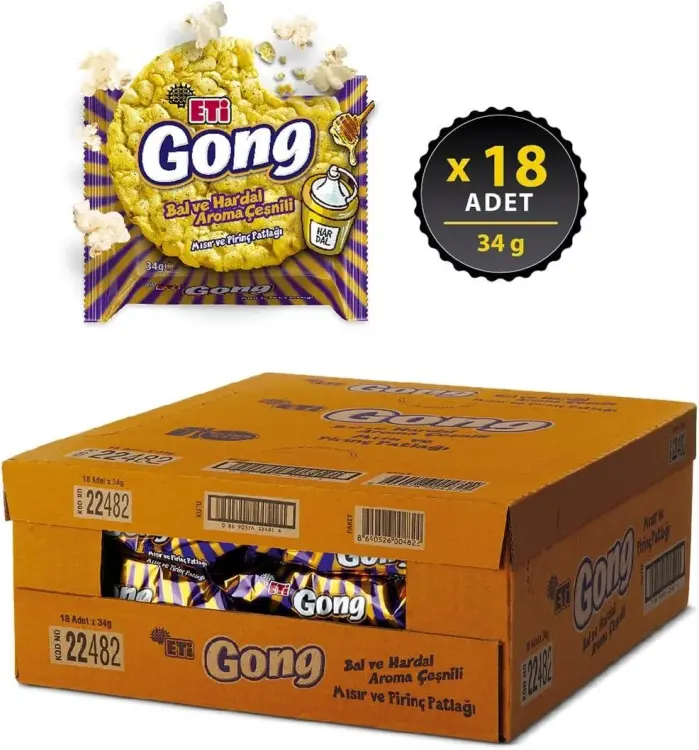Eti Gong Ballı Hardallı Mısır ve Pirinç Patlağı 34 Gr 18 Adet - 2