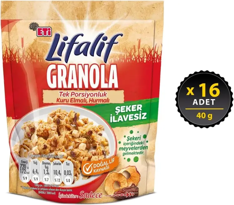Eti Lifalif Kuru Elmalı Granola 40 Gr 16 Adet - 2