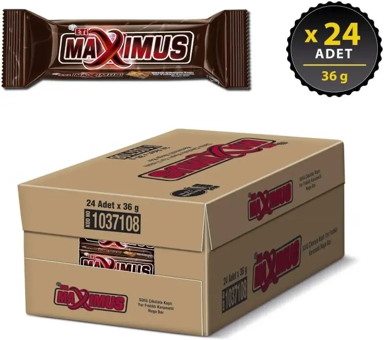 Eti Maximus Karamelli Yer Fıstıklı Nuga Bar 36 Gr 24 Adet - 1