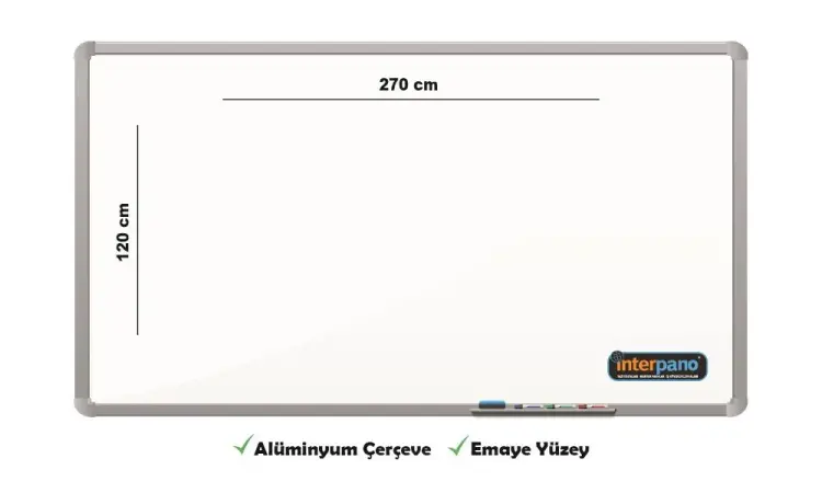 İnter Duvara Monte Yazı Tahtası Emaye Yüzey 120x270 Cm INT-694 - 1