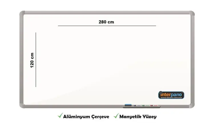 İnter Duvara Monte Yazı Tahtası Manyetik Yüzey 120x280 Cm INT-608 - 1