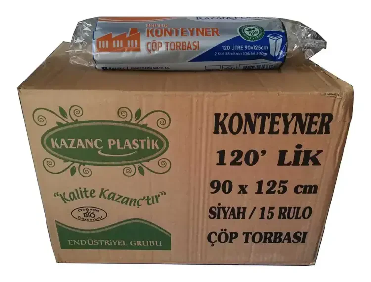 Kazanç 120 Lt Konteyner 87 Mikron Siyah Çöp Torbası 90x125 Cm 10 Lu 10 Paket - Kazanç Plastik