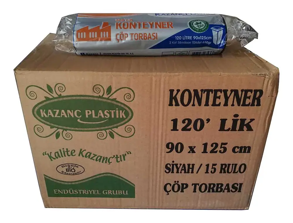 Kazanç 120 Lt Konteyner 87 Mikron Siyah Çöp Torbası 90x125 Cm 10 Lu 10 Paket