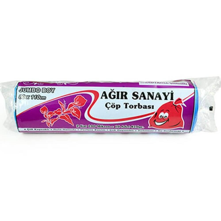 Kazanç Ağır Sanayi Jumbo 100 Mikron Siyah Çöp Torbası 80x110 Cm 10 Lu 10 Paket 