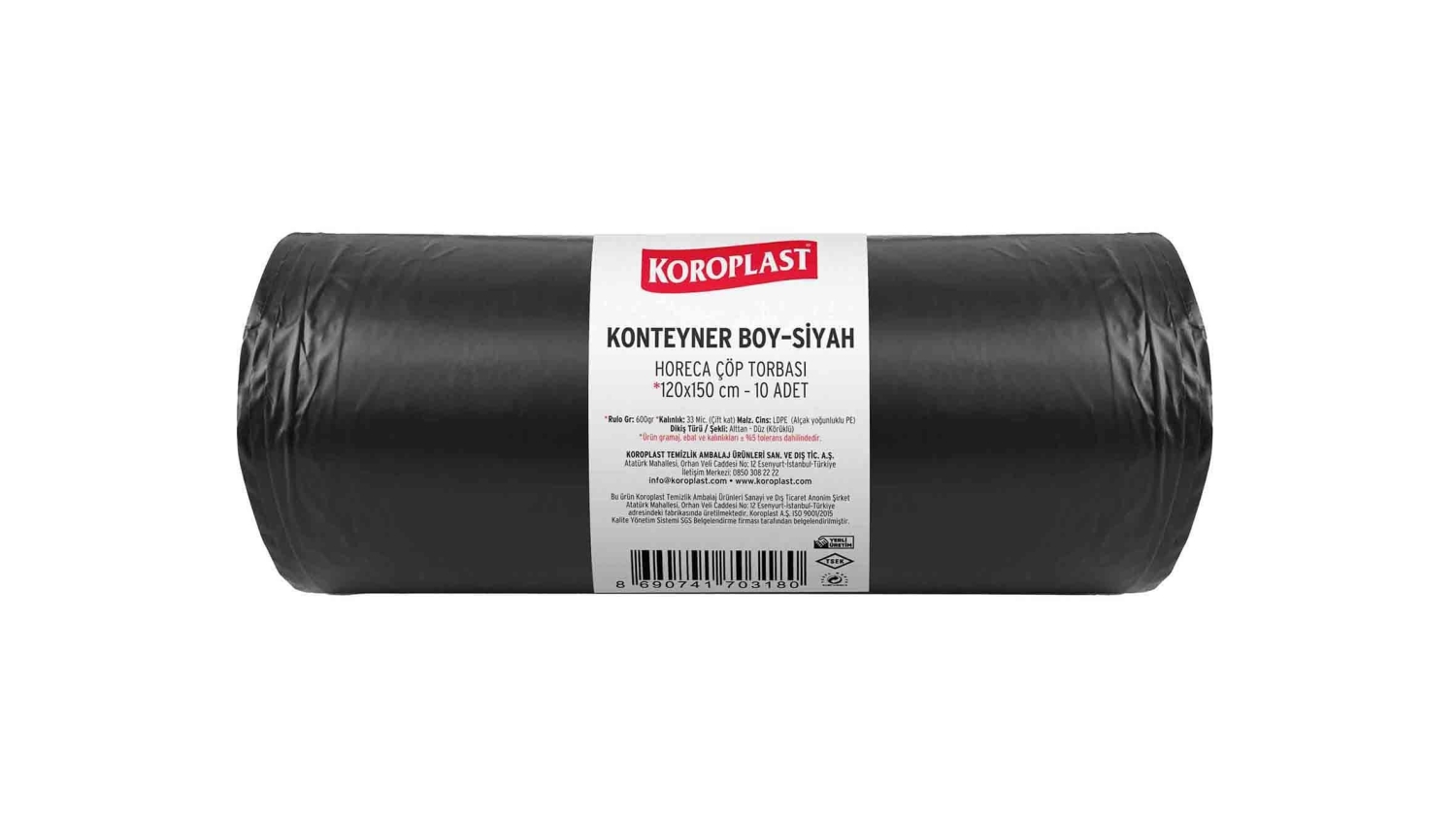 Koroplast Endüstriyel Konteyner 120x150 Cm Siyah 1000 Gr 10 Lu 10 Rulo