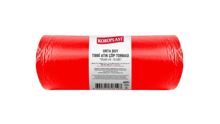 Koroplast Tıbbi Atık Baskılı Çöp Torbası Orta 55x60 Cm Kırmızı 355 Gr 10 Lu 20 Rulo - 1