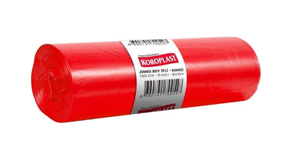 Koroplast Tıbbi Atık Çöp Torbası Jumbo 80x110 Cm Kırmızı 840 Gr 10 Lu 10 