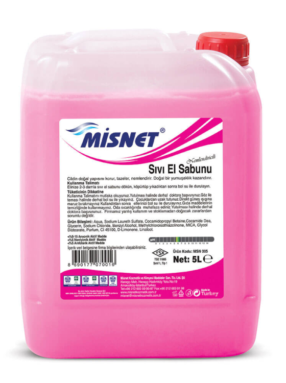 Misnet Sıvı El Sabunu Sedefli Pembe 5 Kg 