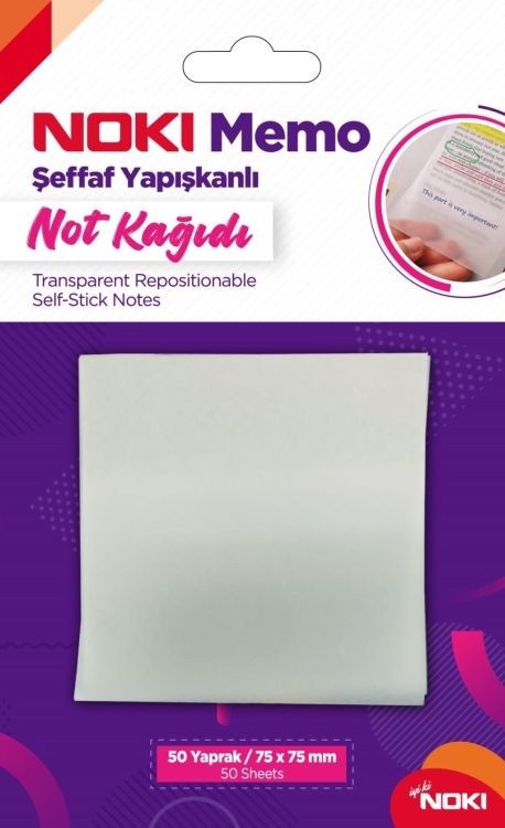 Noki Memo 75x75 Şeffaf Yapışkanlı Not Kağıdı 50 Yaprak 