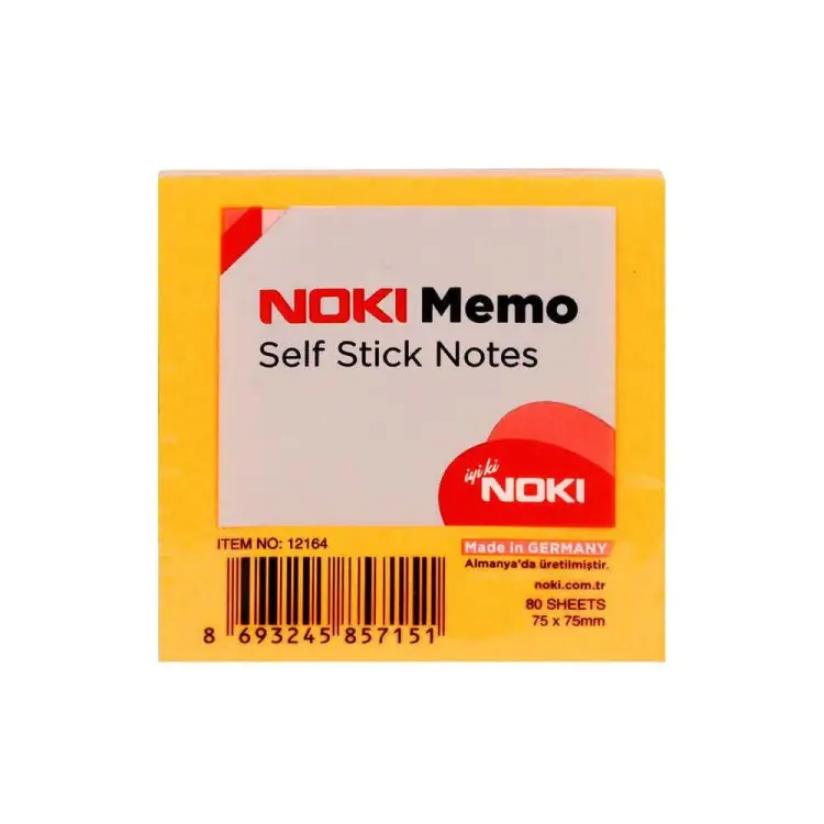 Noki Memo 75x75 Turuncu Yapışkanlı Not Kağıdı 80 Yaprak - Noki
