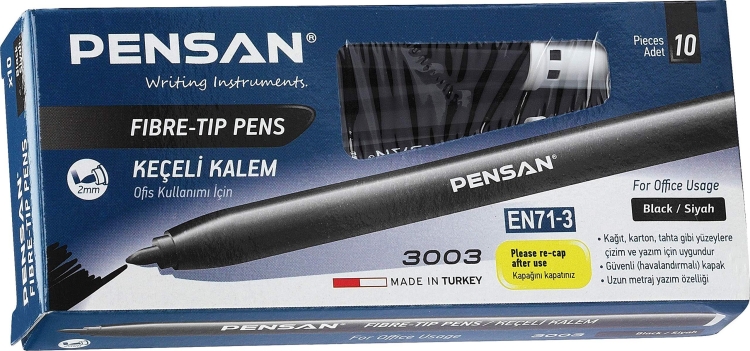 Pensan Keçeli Kalem 3003 Siyah 10 Lu 